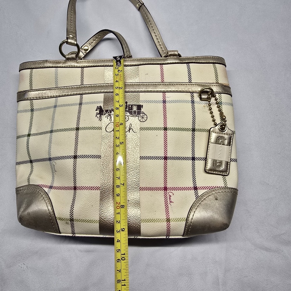 Coach Heritage Plaid Bag Tote Purse brown Stripe 13032 *read* - Picture 8 of 11